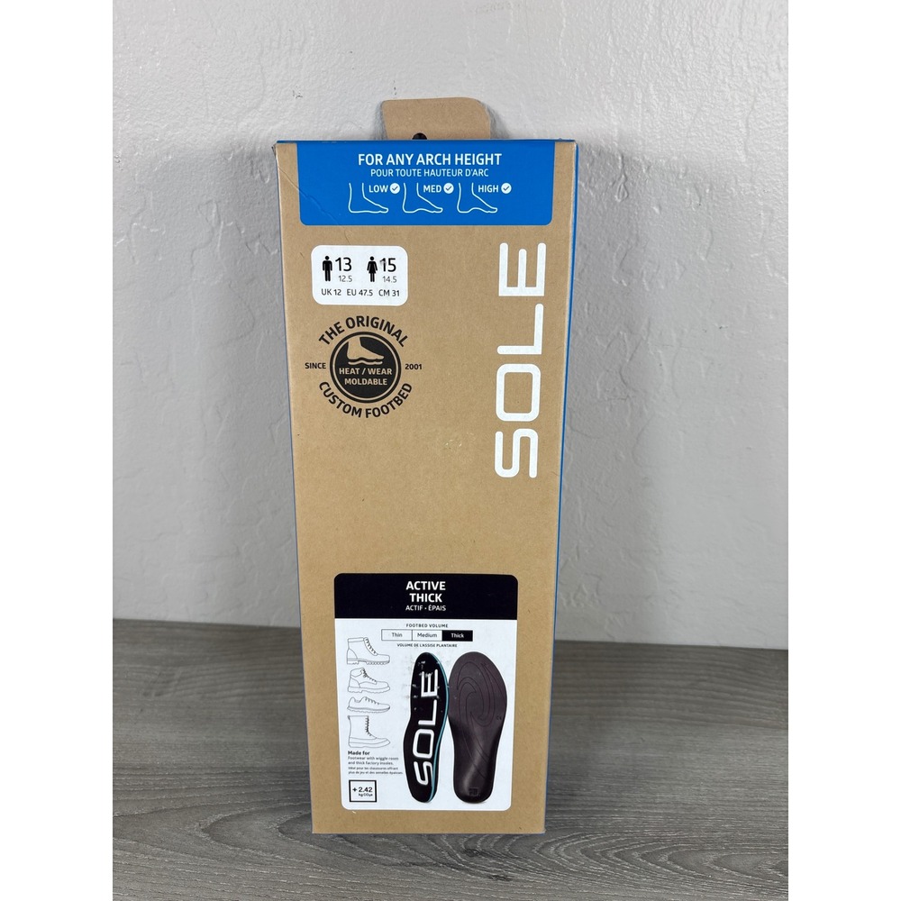 SOLE Active Thick Custom Footbeds Insoles Mens 13 Womens 15 Heat Moldable New